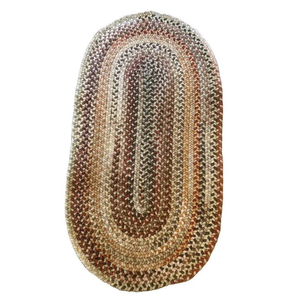 Vintage Oval Braided Rug Rust Green CottageCore Farmhouse 22